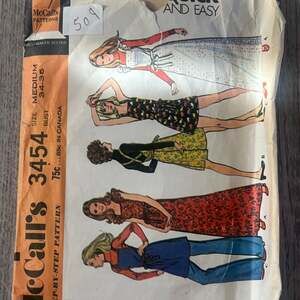 Vintage 1970s McCall's 3599 Misses' Maxi Dress Top & Bell Bottoms Sewing Pattern